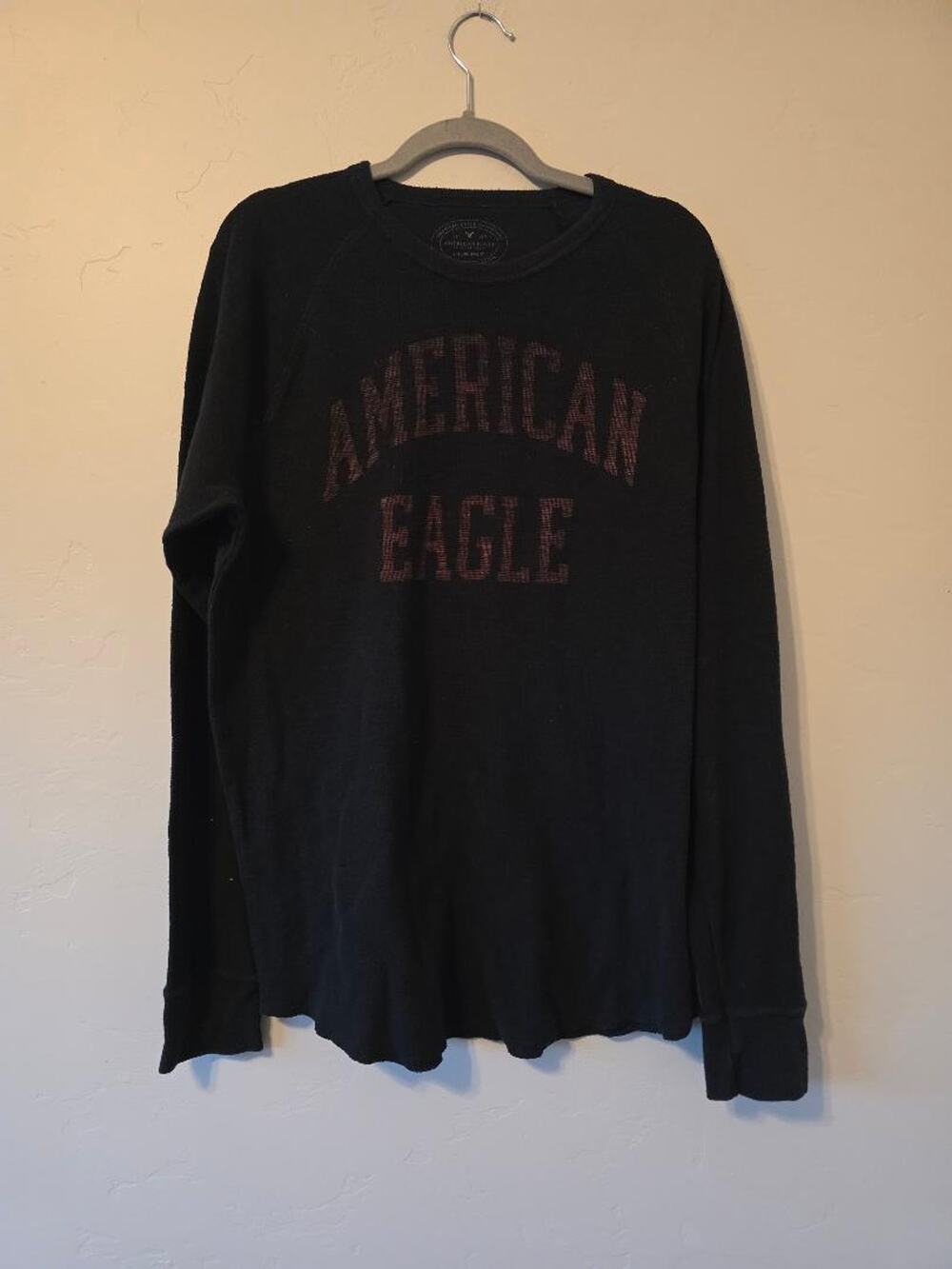 American Eagle Outfitters Mens XL Black Waffle Knit Long Sleeve Shirt